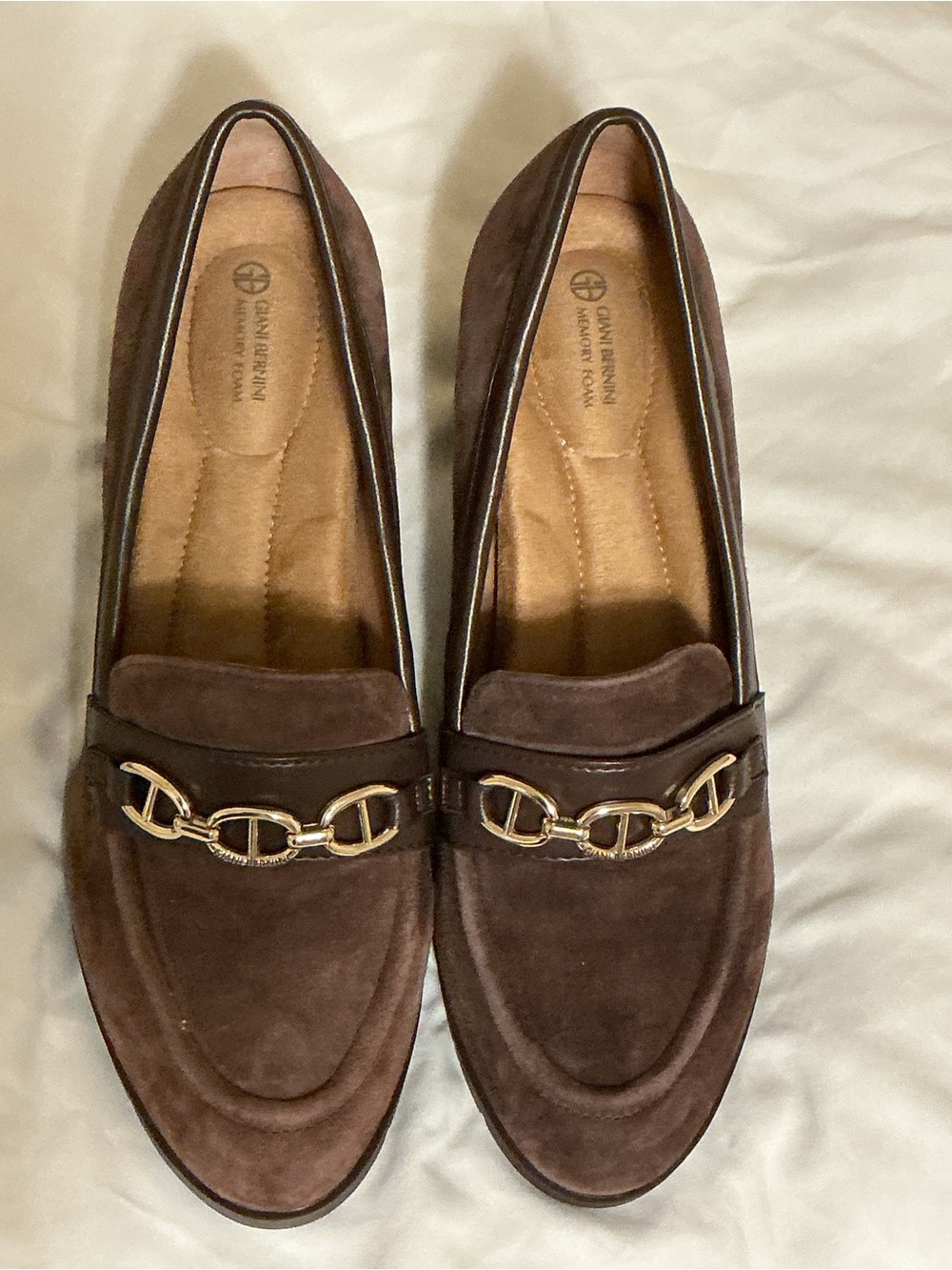 Giani Bernini patsiee memory foam block heel loafer pumps- chocolate suede
